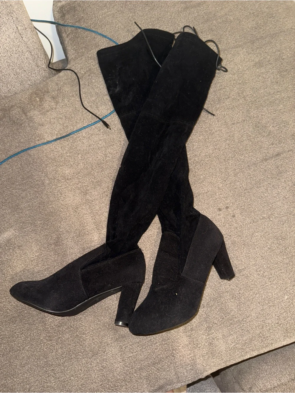 Over-the-Knee Black Suede Block Heel Boots